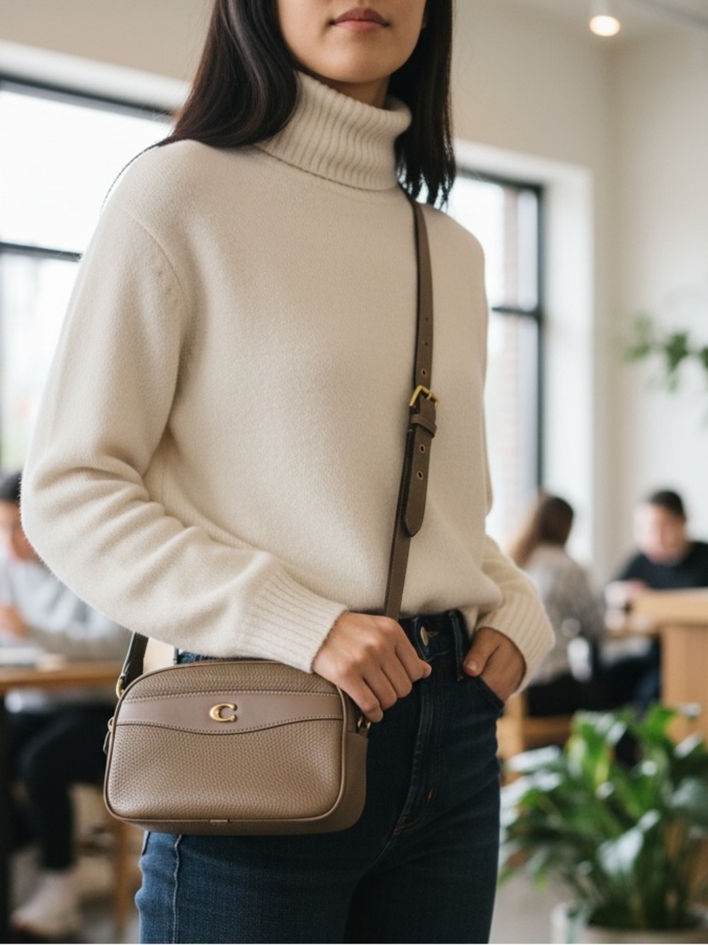 Coach Taupe Pebbled Leather Crossbody with Gold 'C' Hardware